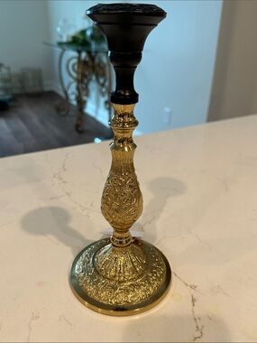 NWT Decorative Gold and Black Metal Candlestick Holder - Elegant Home Accent